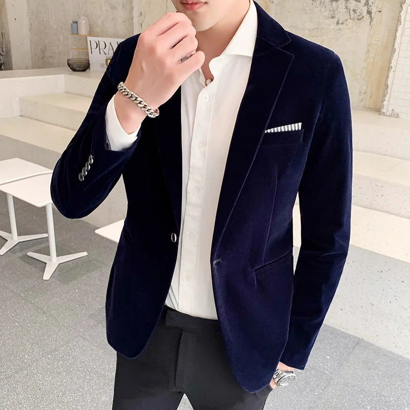 Brand clothing Men Golden velvet slim High quality business Blazers Wedding jacket clothing