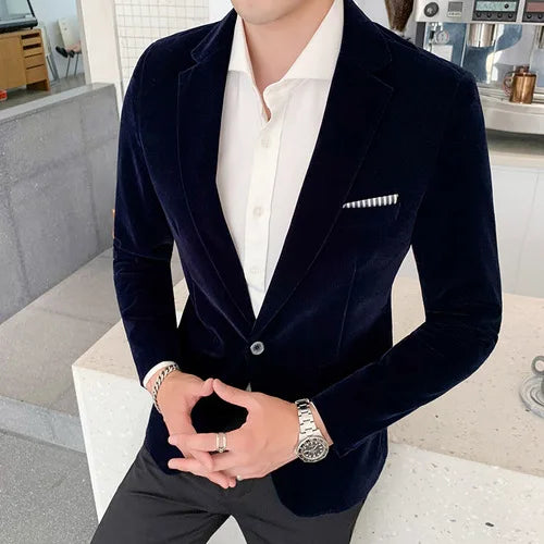 Brand clothing Men Golden velvet slim High quality business Blazers Wedding jacket clothing