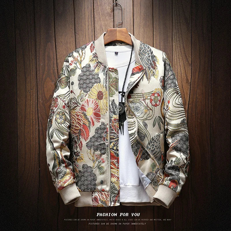 New Japanese Embroidery Men's Bomber Jacket Coat Hip Hop Street Clothing Plus size