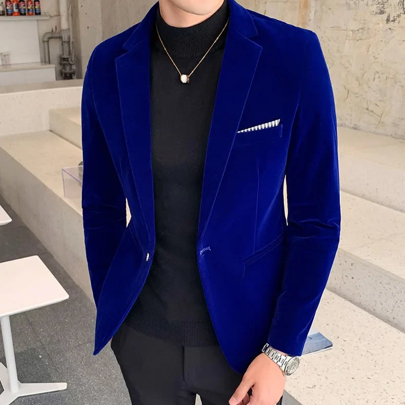 Brand clothing Men Golden velvet slim High quality business Blazers Wedding jacket clothing