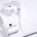 Men's Classic French Cuffs Striped Dress Shirt Single Patch Pocket Standard-fit Long Sleeve Wedding Shirts (Cufflink Included)
