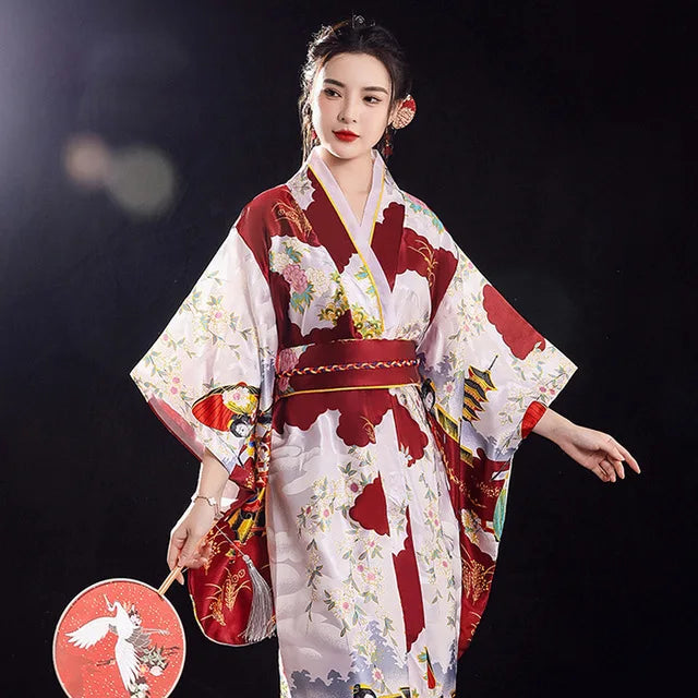 Fashion National Trends Women Sexy Kimono Yukata With Obi Novelty Evening Dress Japanese Cosplay Costume Floral One Size