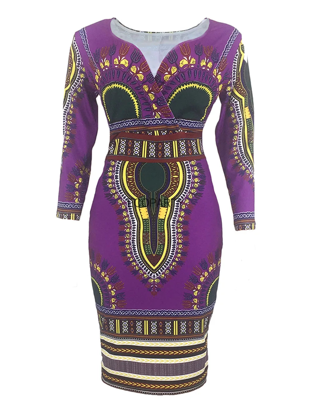 African Women Dashiki Print Tribal Ethnic Fashion V-neck Casual Dress