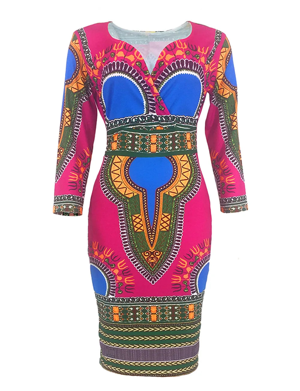 African Women Dashiki Print Tribal Ethnic Fashion V-neck Casual Dress