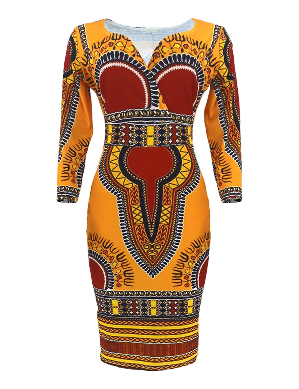 African Women Dashiki Print Tribal Ethnic Fashion V-neck Casual Dress