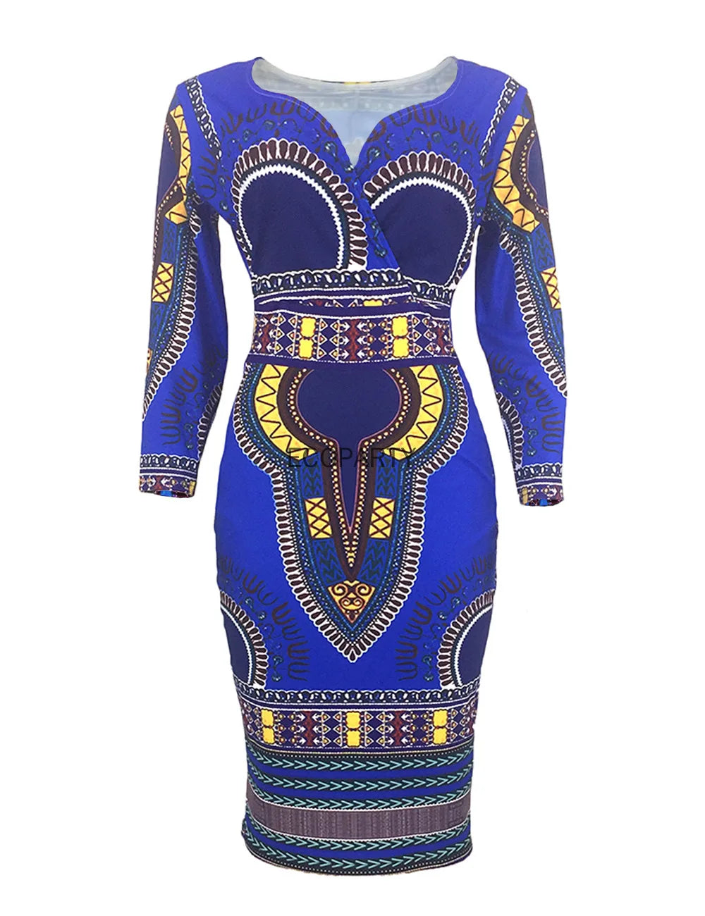 African Women Dashiki Print Tribal Ethnic Fashion V-neck Casual Dress
