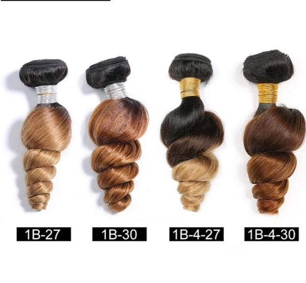 Ombre Peruvian Loose Wave Bundles with Closure Human Hair