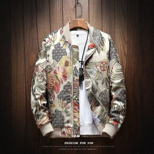 New Japanese Embroidery Men's Bomber Jacket Coat Hip Hop Street Clothing Plus size