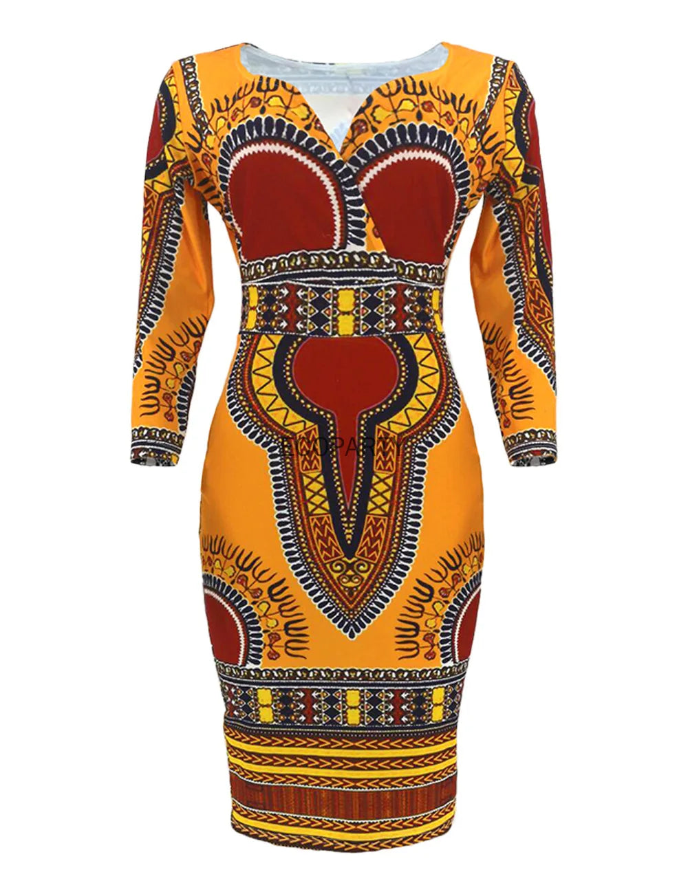 African Women Dashiki Print Tribal Ethnic Fashion V-neck Casual Dress