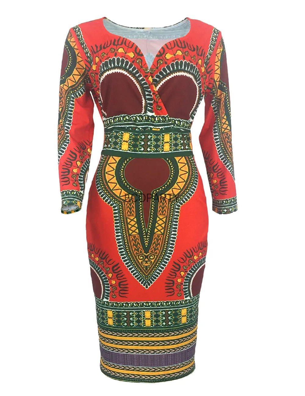 African Women Dashiki Print Tribal Ethnic Fashion V-neck Casual Dress