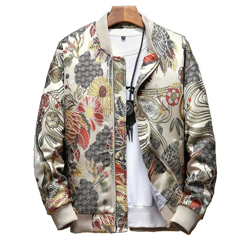New Japanese Embroidery Men's Bomber Jacket Coat Hip Hop Street Clothing Plus size