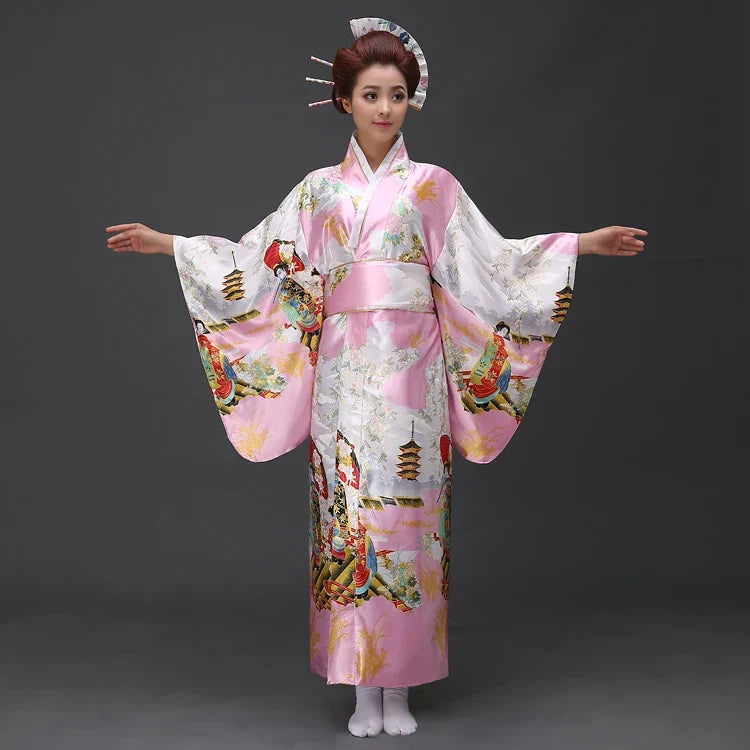 Fashion National Trends Women Sexy Kimono Yukata With Obi Novelty Evening Dress Japanese Cosplay Costume Floral One Size