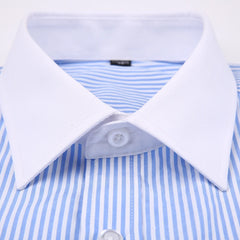 Men's Classic French Cuffs Striped Dress Shirt Single Patch Pocket Standard-fit Long Sleeve Wedding Shirts (Cufflink Included)