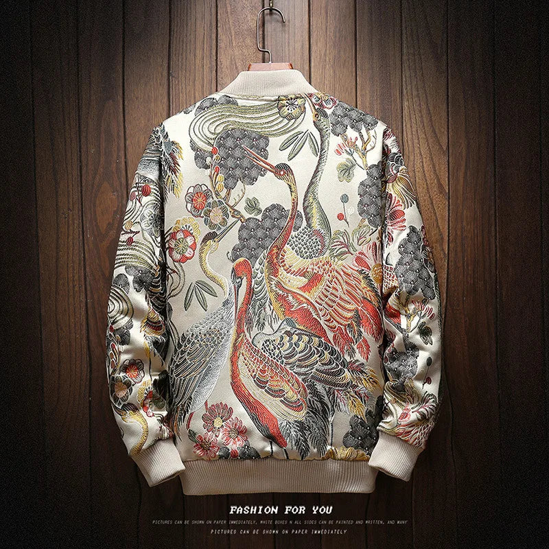 New Japanese Embroidery Men's Bomber Jacket Coat Hip Hop Street Clothing Plus size