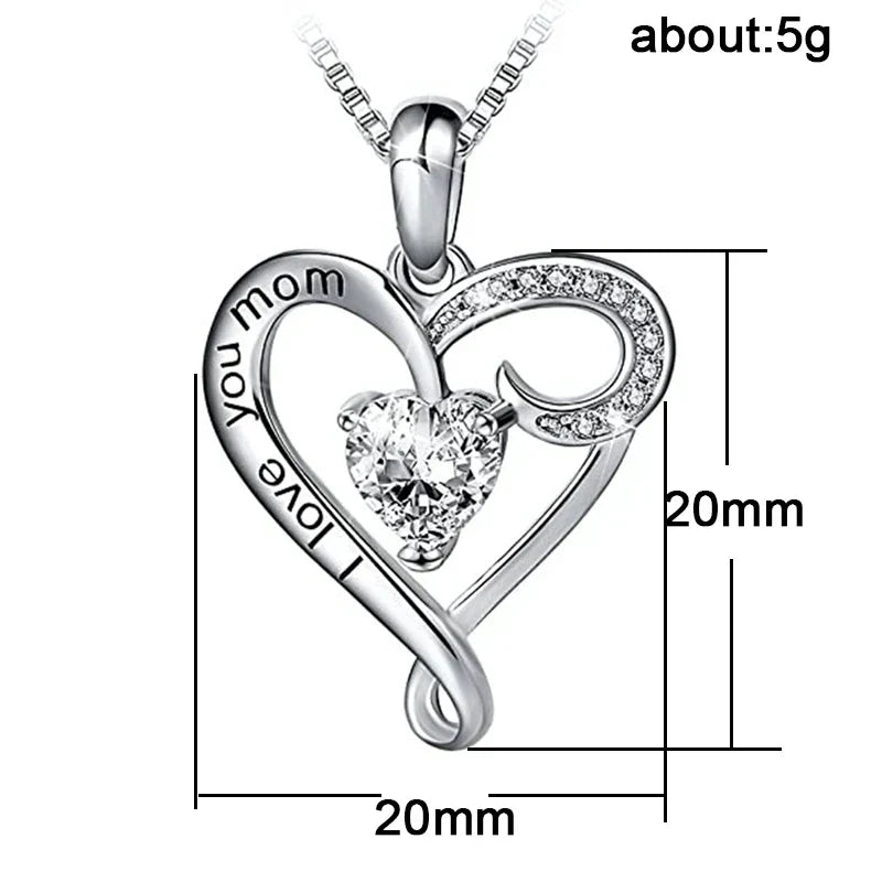  I Love You Mom Heart Shape Crystal Pendant Necklace – Elegant Gift for Mom