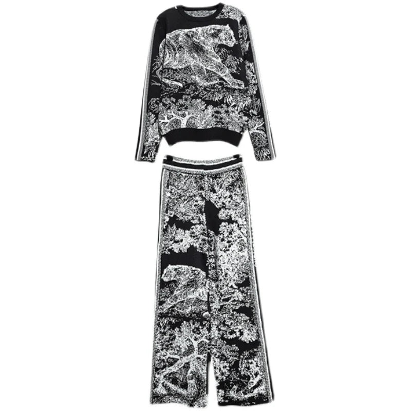 Hong Kong Style Retro Suit Pant Early Autumn New Women's Online Red Fashion Temperament Leisure Sports Two-piece Set