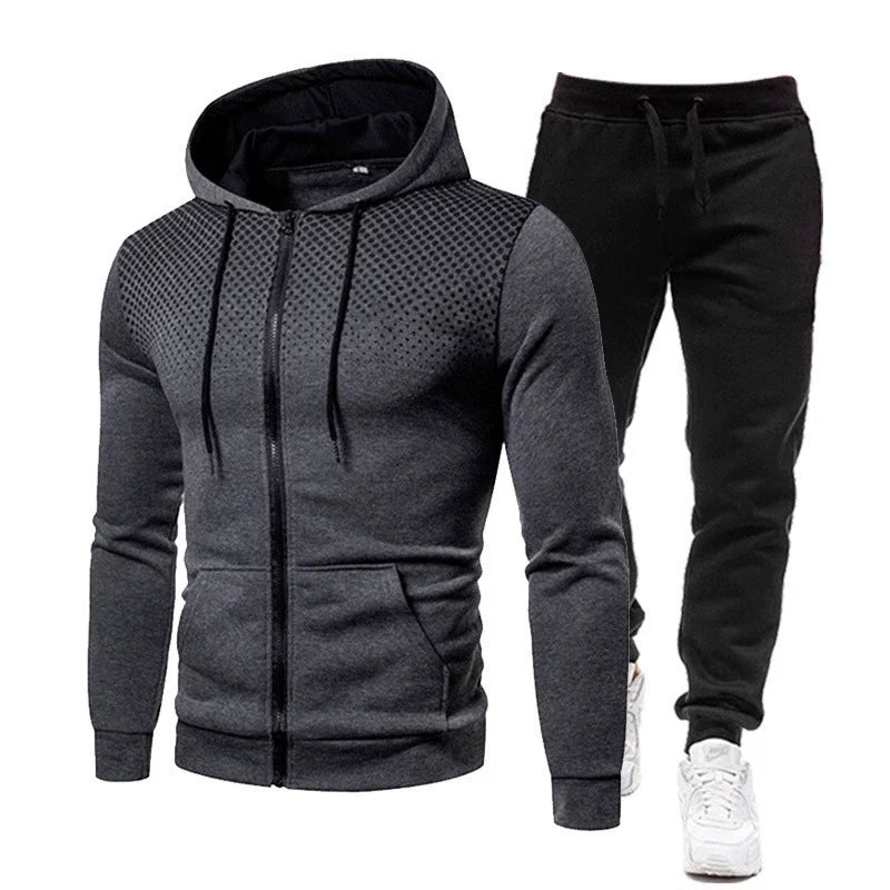 Mens Long-sleeved Trousers Jacket Casual Fashion Hooded Suit
