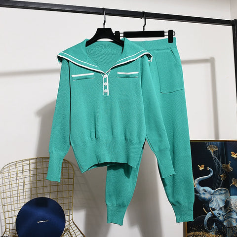 Grain Original ◆ Preppy Style Knitting Suit Female 2022 New Arrival Autumn Leisure Fashion Pants Two-piece Set