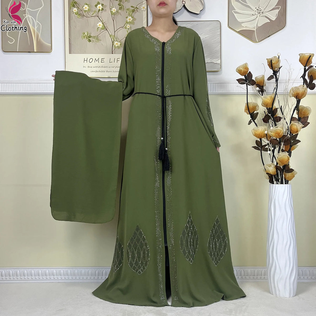 New Muslim Abayas For Dubai Lady Elegant Long Dress Islam Clothing African Abaya Loose Robe With Turban
