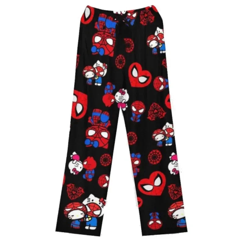 Hello Kitty Spider-man Cotton Loose Ladies Pajama Pants Cartoon Sleep Wear