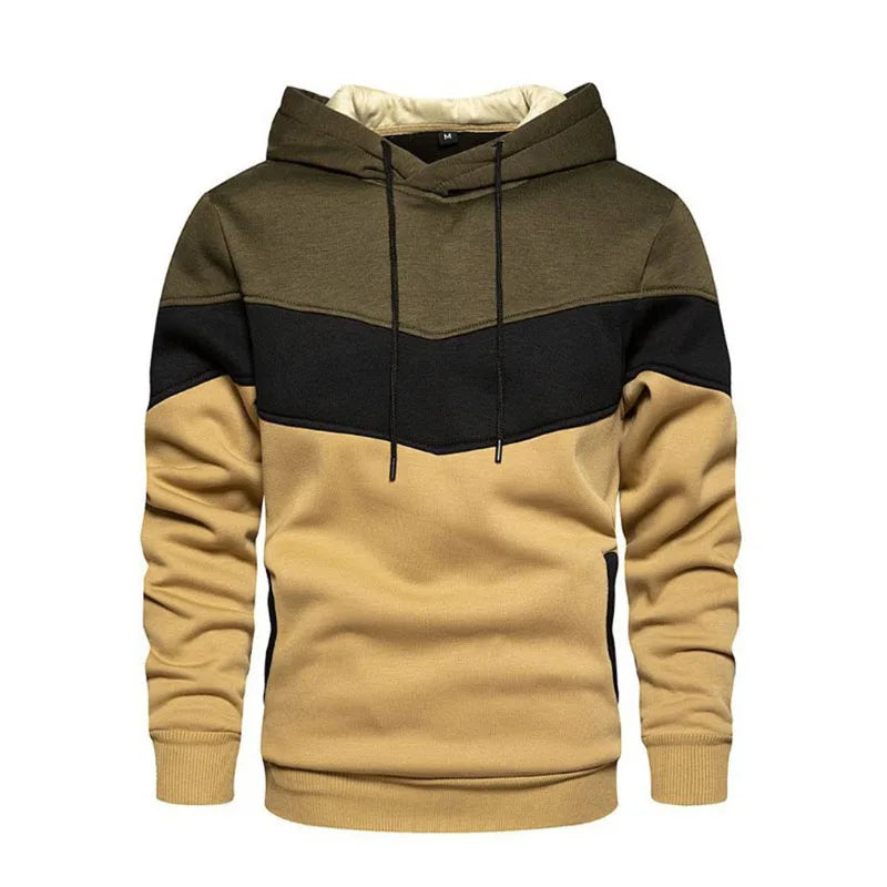 Men's Patchwork Hoodie Outdoor Casual Sportswear Street Fashion Men's Fleece Thermal Hooded Sweatshirt