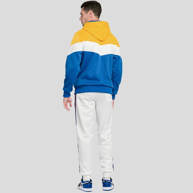Men's Patchwork Hoodie Outdoor Casual Sportswear Street Fashion Men's Fleece Thermal Hooded Sweatshirt