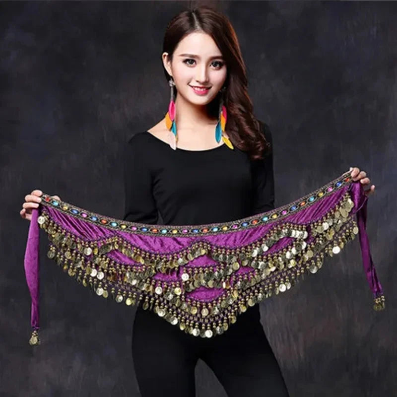 Coin Belly Dance Clothing Accessories Dancing Coin Belt Oriental Indian Belly Dance Coin Belt Bell Dance Hip Scarf Golden