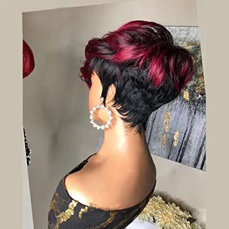 Short Straight Synthetic Wig – Ombre Black & Auburn