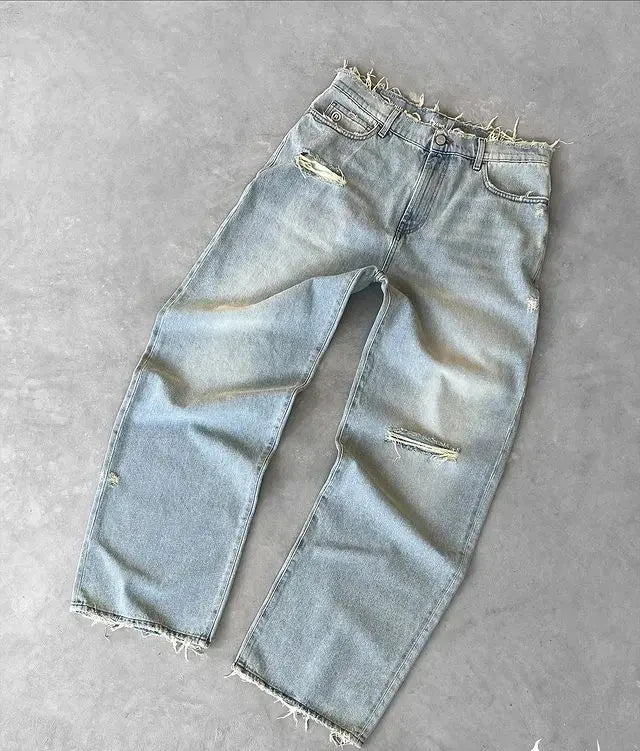 Baggy Jeans Men Y2k Hip Hop Retro Oversized Embroidery Pants Harajuku Gothic Wide Leg Streetwear