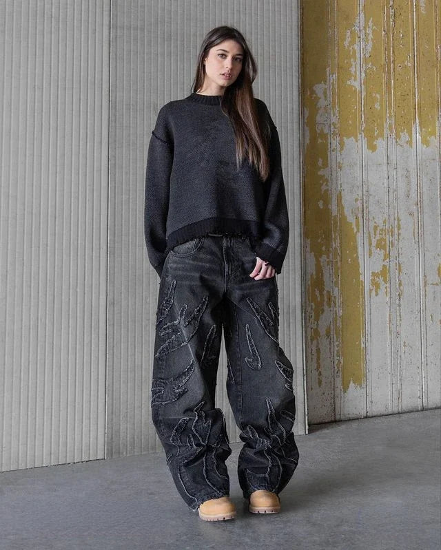 Baggy Jeans Men Y2k Hip Hop Retro Oversized Embroidery Pants Harajuku Gothic Wide Leg Streetwear