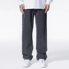 Men's clothing # American vibe style yellow mud dyed cross jeans men's ins embroidered high street wide leg long pants