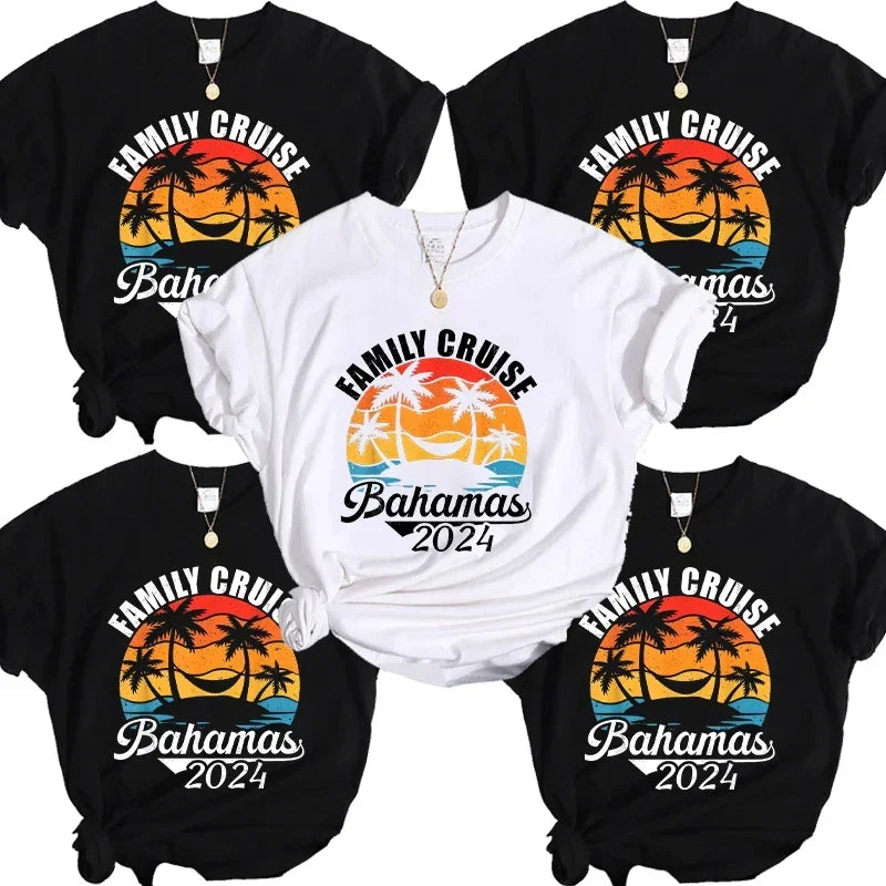 Bahamas Vacation Party Tees Shirt Graphic Y2k Tops Family Cruise 2024 Summer Matching T-Shirt Summer Trip Ship  Unisex Clothing