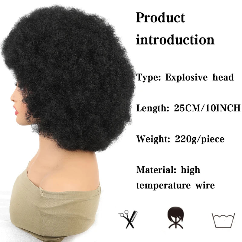 Short Afro Kinky Curly Wig with Bangs – Fashion Color Glueless