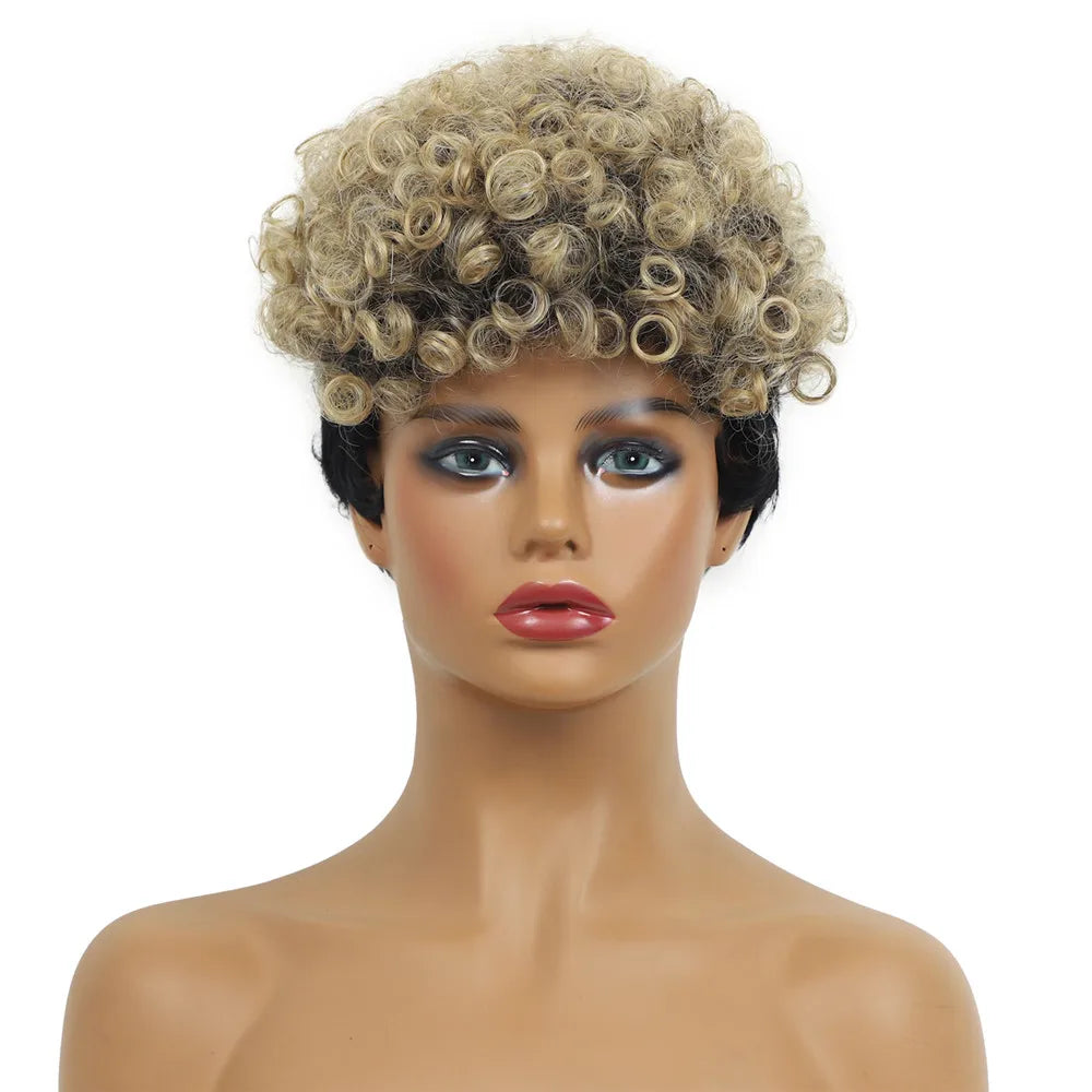 Short Curly Pixie Cut Wig - Black & Blonde Two-Tone