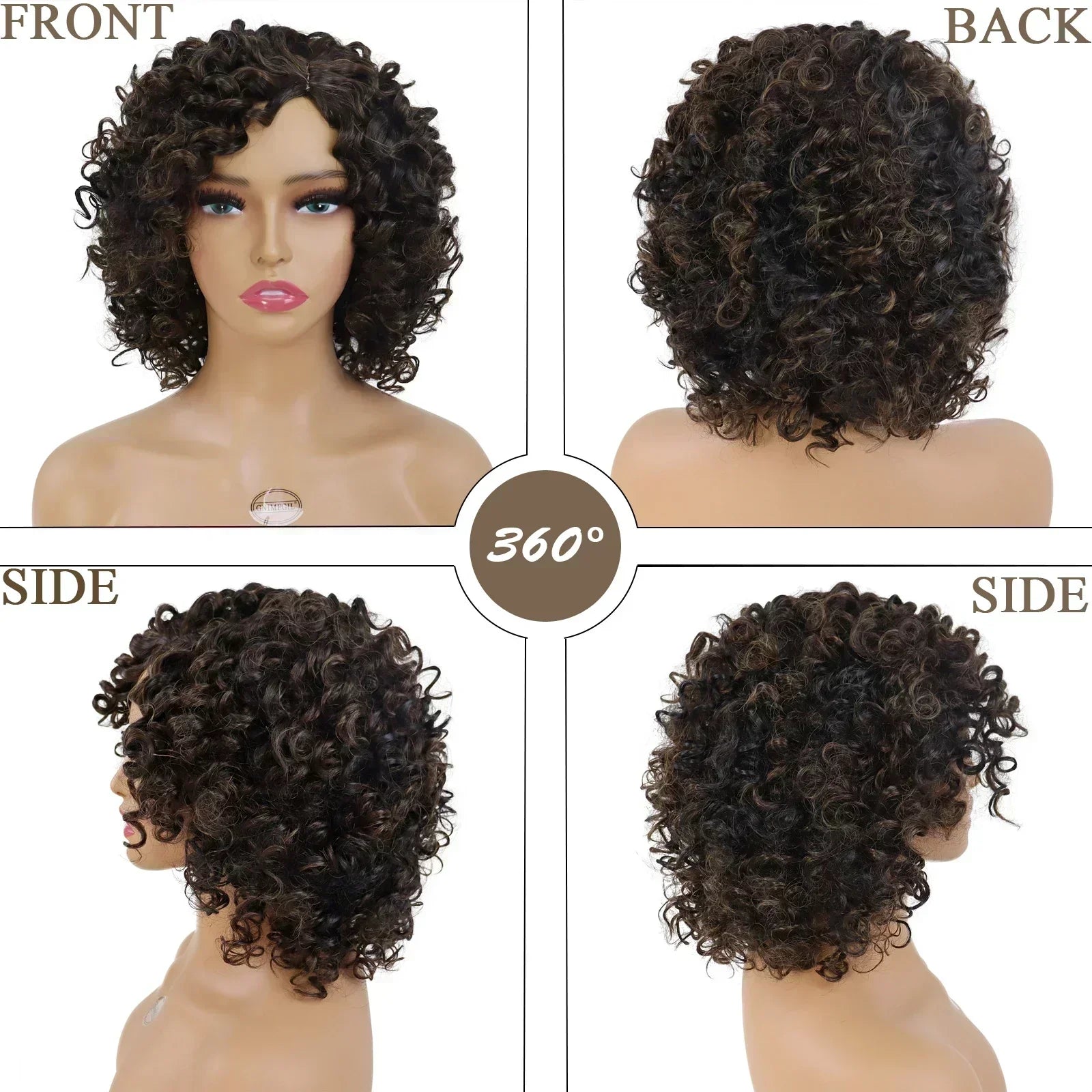 Synthetic Mixed Brown Curly Wigs for Women Short Afro Natural Hair African American Bob Wig Wave Curly
