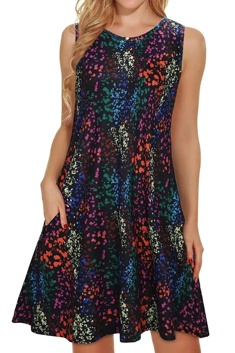 Bohemian Print New Casual Sleeveless Long Women's Round Neck Dress Retro Dress Sweetheart Rustic Country Sleeveless Dress