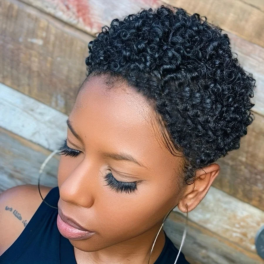 Short Afro Kinky Curly 100% Human Hair Wig For Women Pixie Cut Deep Wave Water Wave Short Wig Full Machine Made