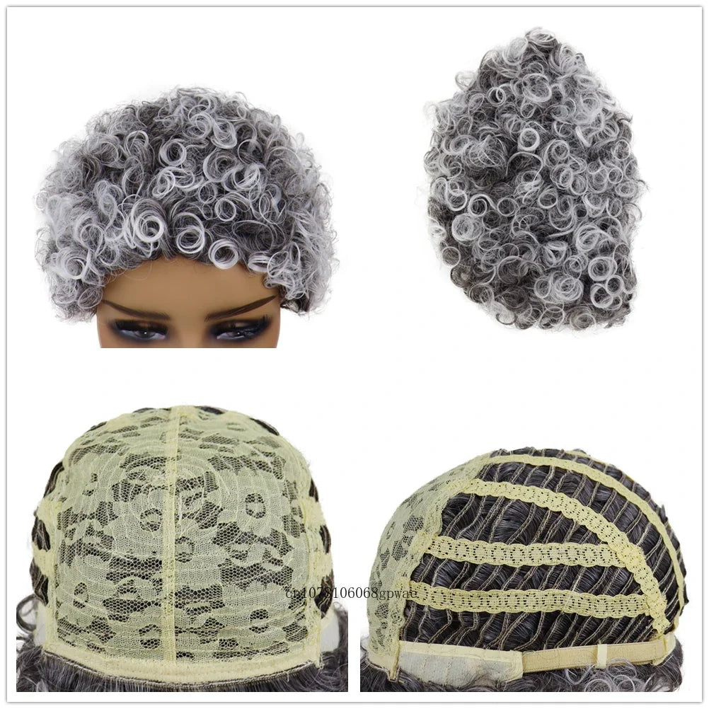 Synthetic Hair Short Grey Wigs Afro Curly for African American Women Pixie Hairstyle Daily
