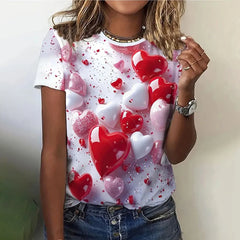 Fashion 3D Love Print T Shirt For Women Casual Round Neck Summer Short Sleeve Tops Hip Hop Trend Ladies Clothing Loose Girl Tees