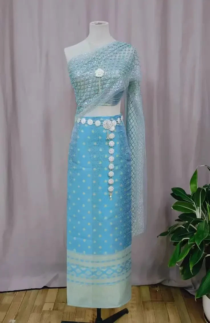 Thailand Summner One Shoulder Dai Red Starlight Asian Traditional Dresses