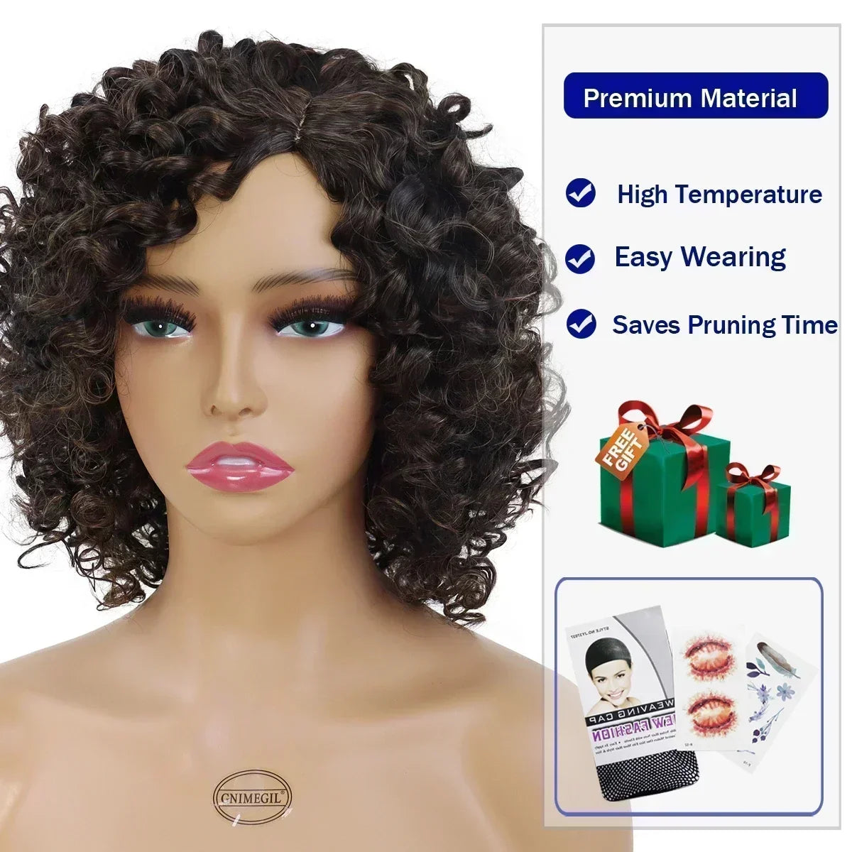 Synthetic Mixed Brown Curly Wigs for Women Short Afro Natural Hair African American Bob Wig Wave Curly