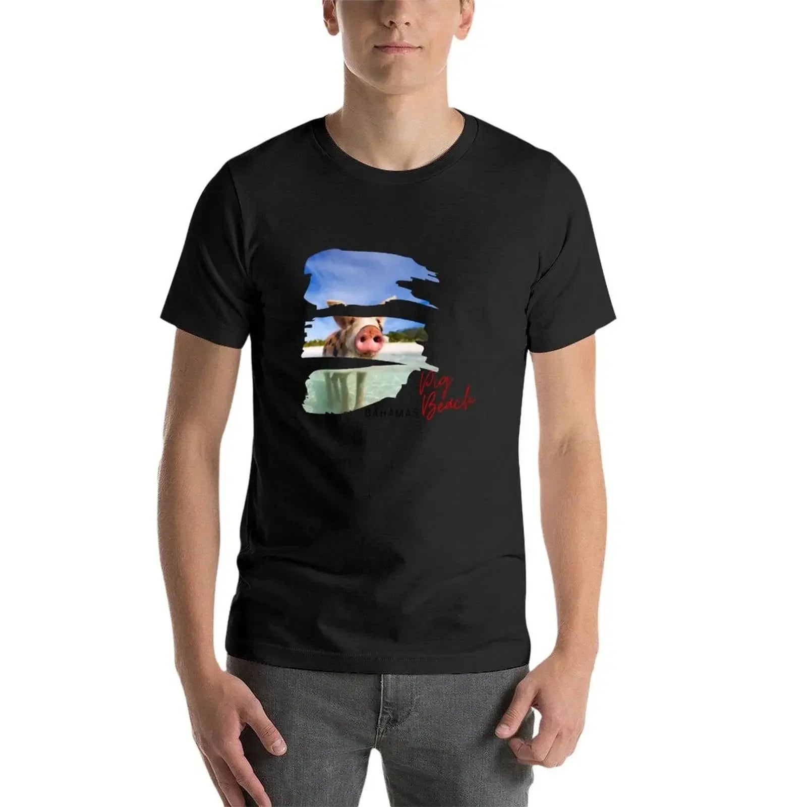 Pig Beach Bahamas Decal T-Shirt anime stuff custom t shirt oversized graphic tee clothing for men