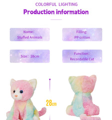 Rainbow Recordable Soft Plush Stuff Animals Pillow With LED Light for Kids, Toy, Gift