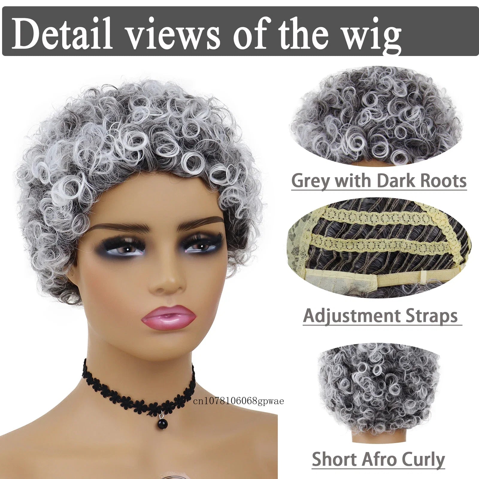 Synthetic Hair Short Grey Wigs Afro Curly for African American Women Pixie Hairstyle Daily