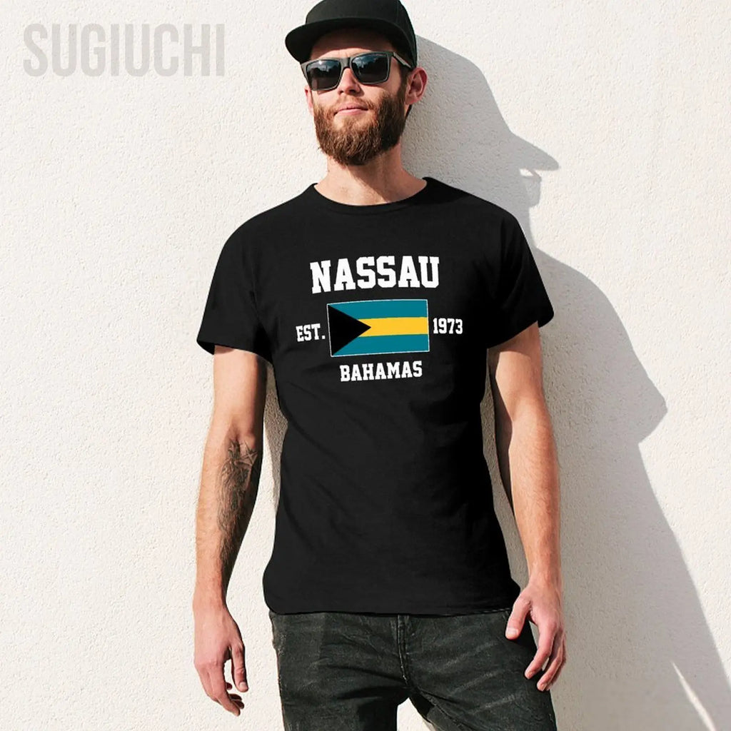 Patriotic Flag Bahamas EST.1973 Nassau Men Tshirt Tees T-Shirt O-neck T Shirts Women Boys Clothing 100% Cotton