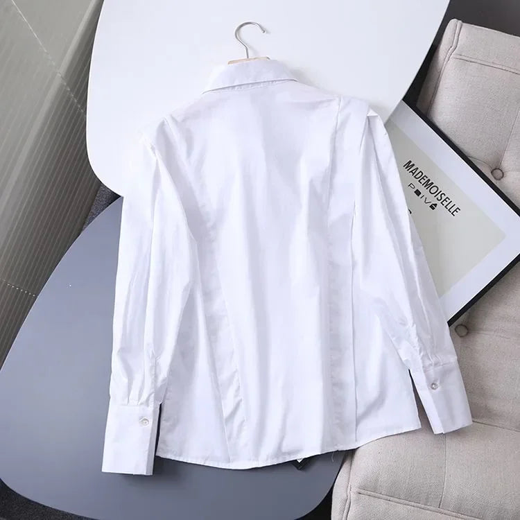 Spanish European and American women's clothing Spanish MD temperament long sleeved shirt plain color design women's cotton top