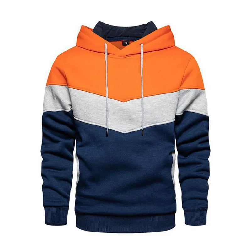 Men's Patchwork Hoodie Outdoor Casual Sportswear Street Fashion Men's Fleece Thermal Hooded Sweatshirt