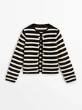 Spanish MD European and American women's clothing 2024 Spring and Autumn new style casual classic striped knitted top cardigan