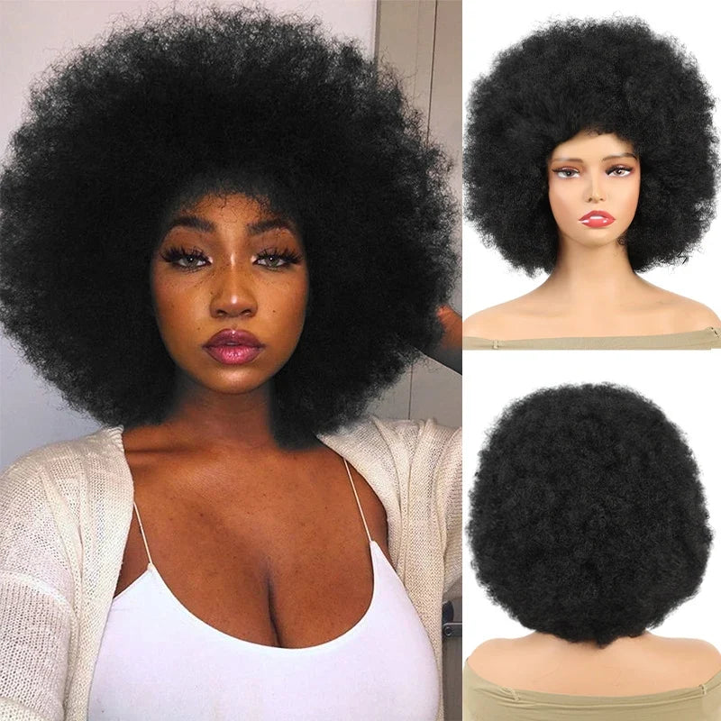 Short Afro Kinky Curly Wig with Bangs – Fashion Color Glueless