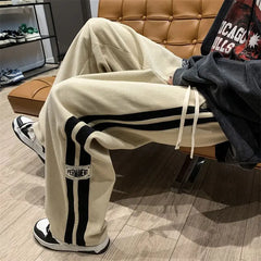 American Vintage Side Striped Pants Corduroy Men Casual High Street Harem Trousers Y2K Joggers Baggy Straight Sweatpants